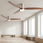 Walnut & Wood Tone Ceiling Fan with Light – two fans mounted in a bright room