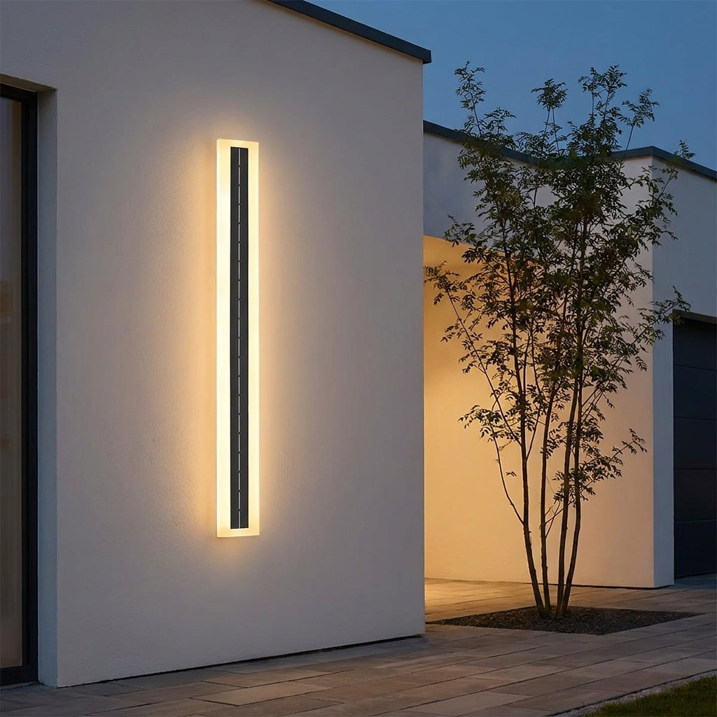 Solar LED Strip Porch Wall Light – mounted vertically on an exterior wall at night