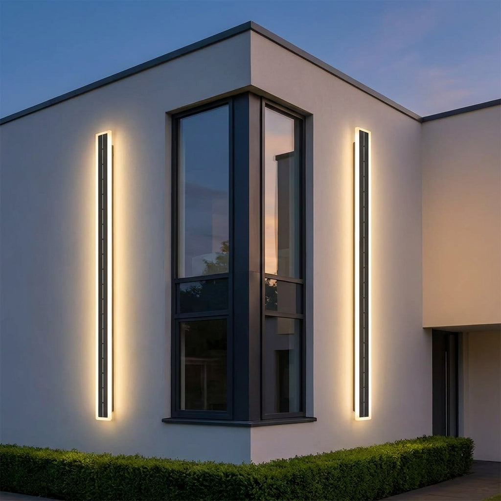 Solar LED Strip Porch Wall Light – lit on a modern house corner at night