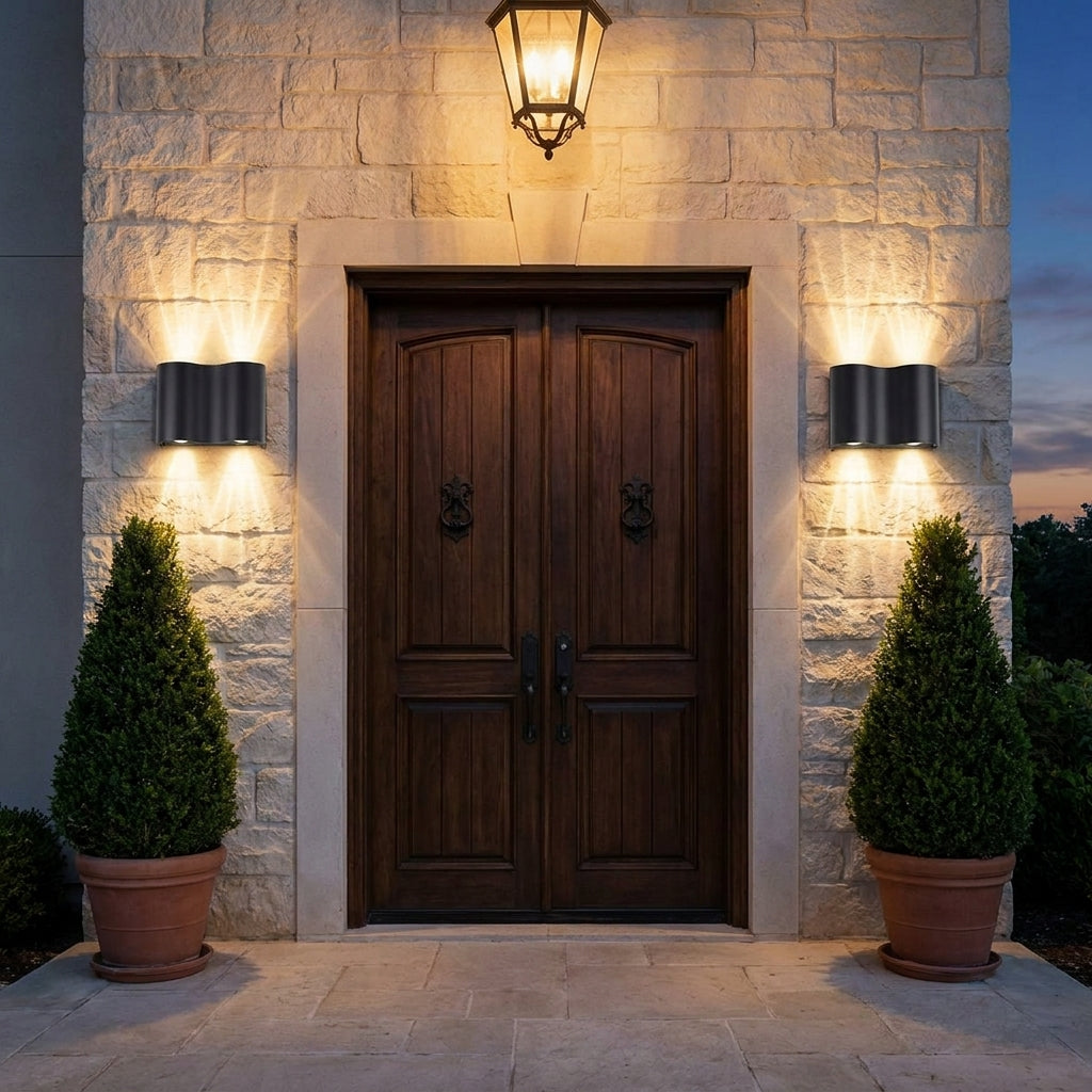 Black Up & Down Outdoor Wall Light – pair either side of a wooden door