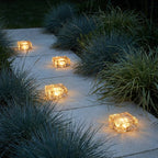 Solar Ice Brick Garden Lights – lit lining a garden pathway at night