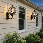 Bird's Nest Outdoor Wall Lantern – pair flanking windows on a cream weatherboard house