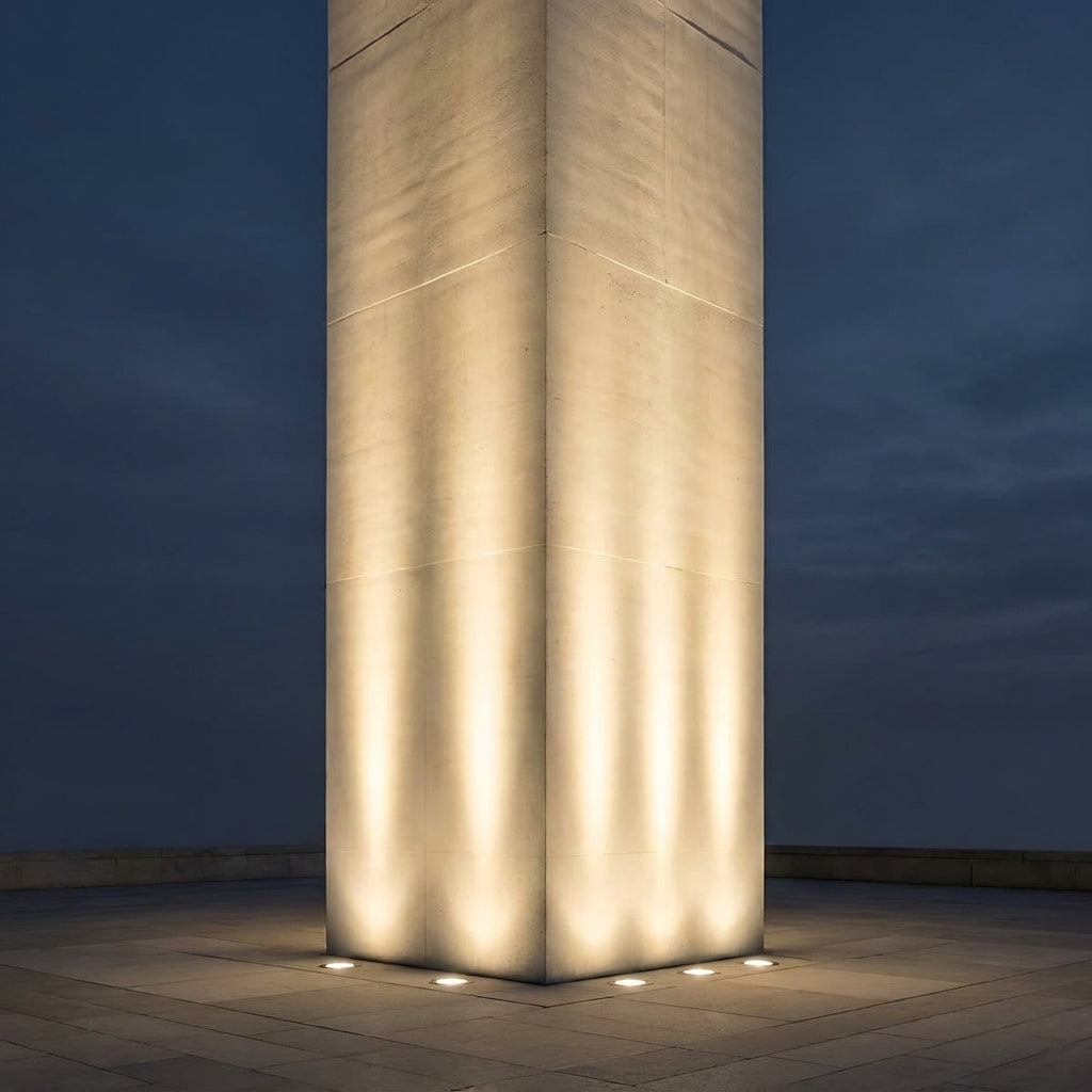 High Output Outdoor LED Spotlight – column corner uplighting at night