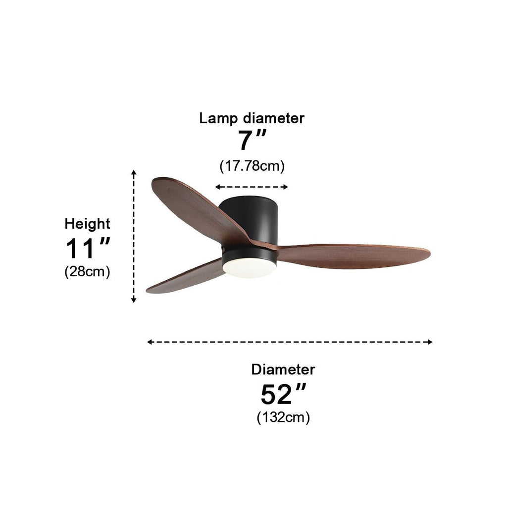 Low Profile DC Ceiling Fan with LED Light – dimensions diagram, 52 inch diameter