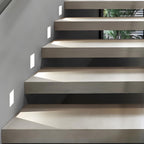 Recessed Motion Sensor LED Wall Light – recessed along a staircase wall, lit