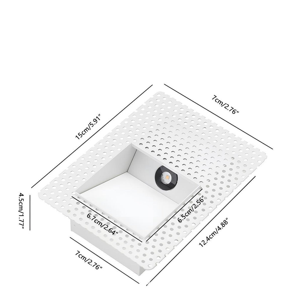 Recessed Motion Sensor LED Wall Light – dimensions diagram, square fitting, 15 cm