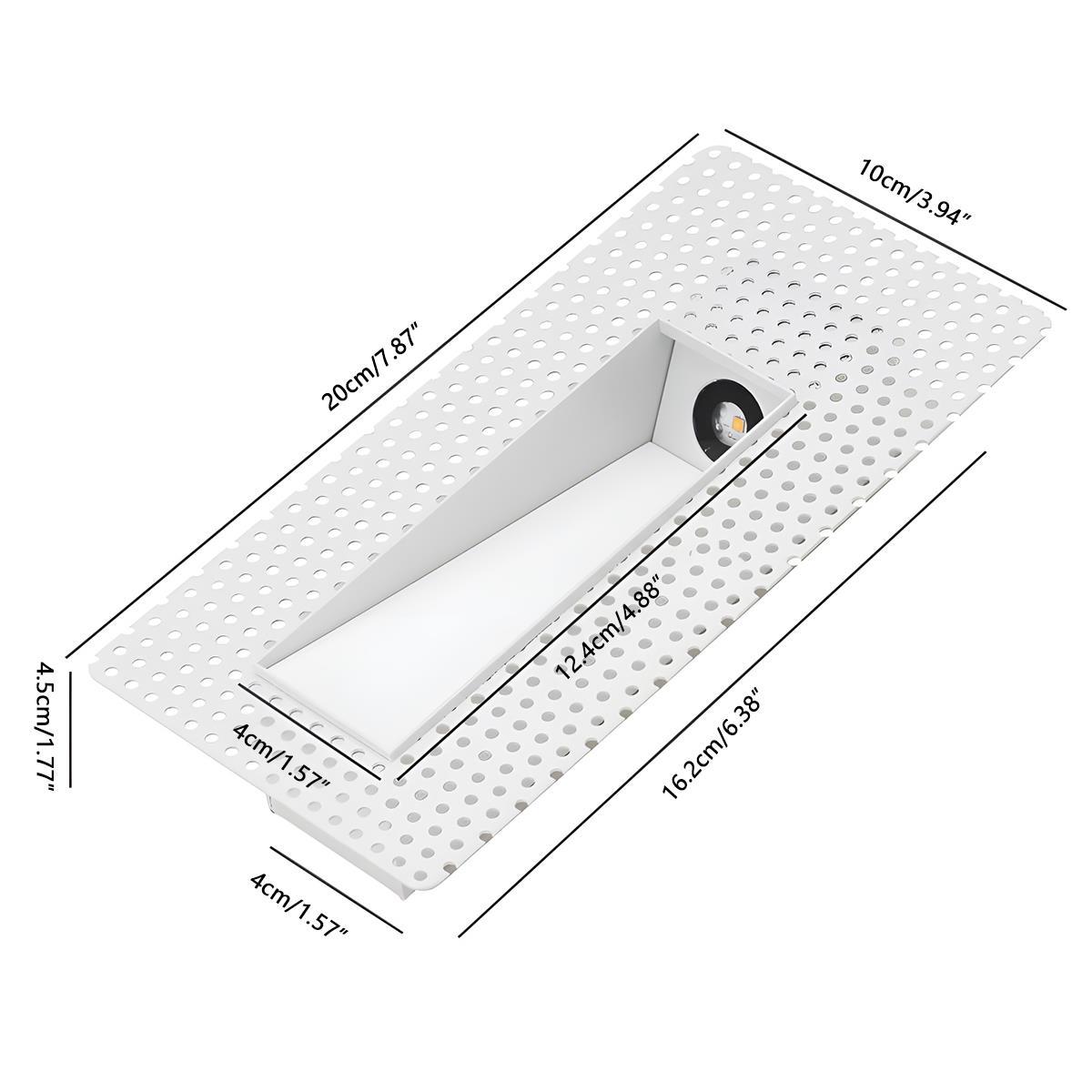 Recessed Motion Sensor LED Wall Light – dimensions diagram, rectangular fitting, 20 cm