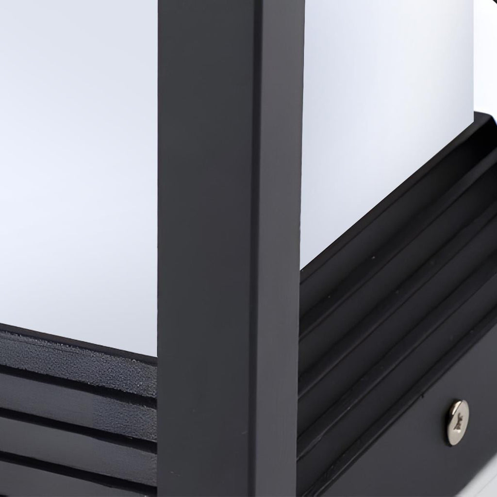 Square Black Solar Fence Post Light – close-up of the corner frame and screw
