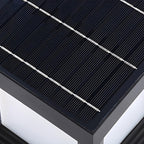 Square Black Solar Fence Post Light – close-up of the solar panel on top