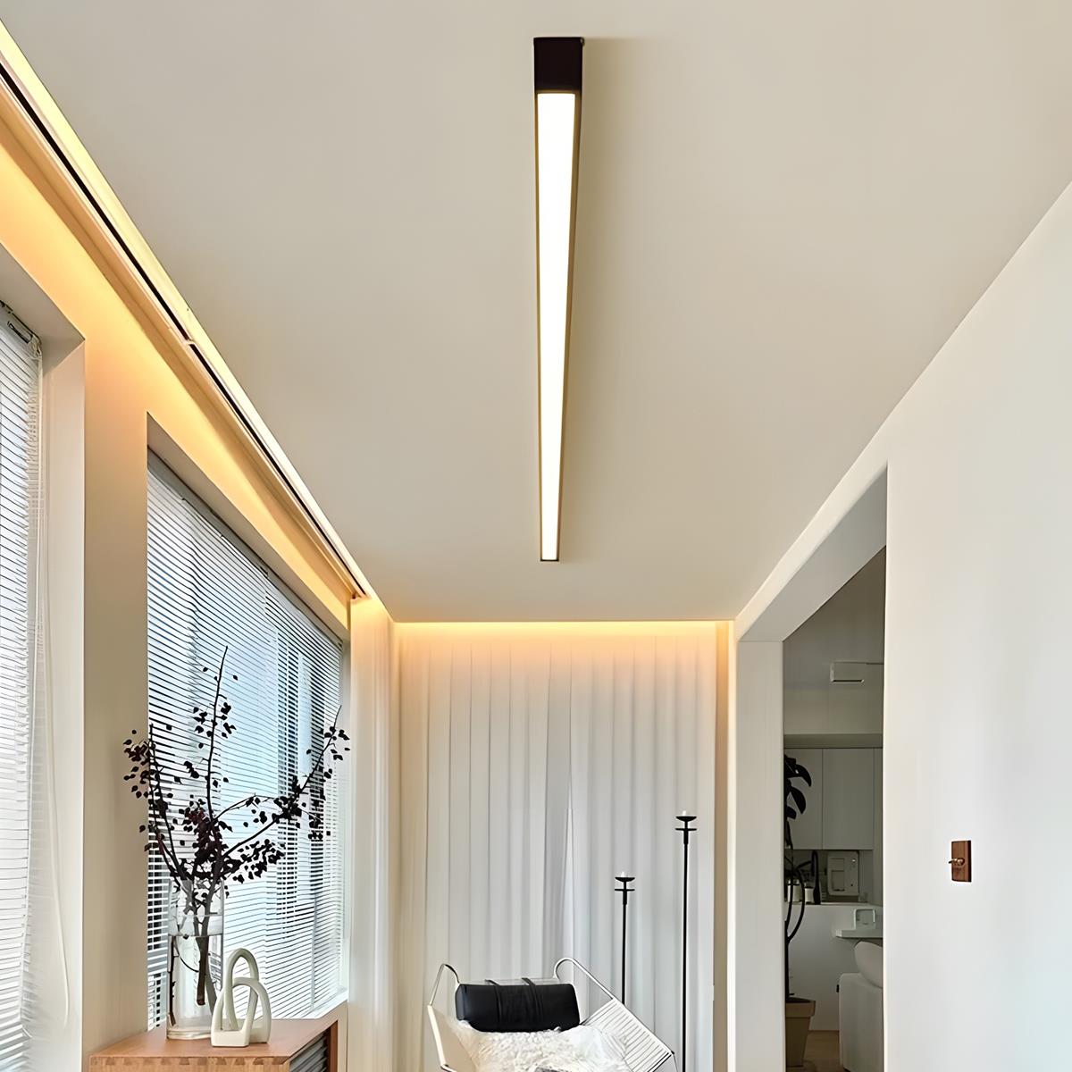 Slim Dimmable LED Linear Ceiling Light – lit along a hallway ceiling by day
