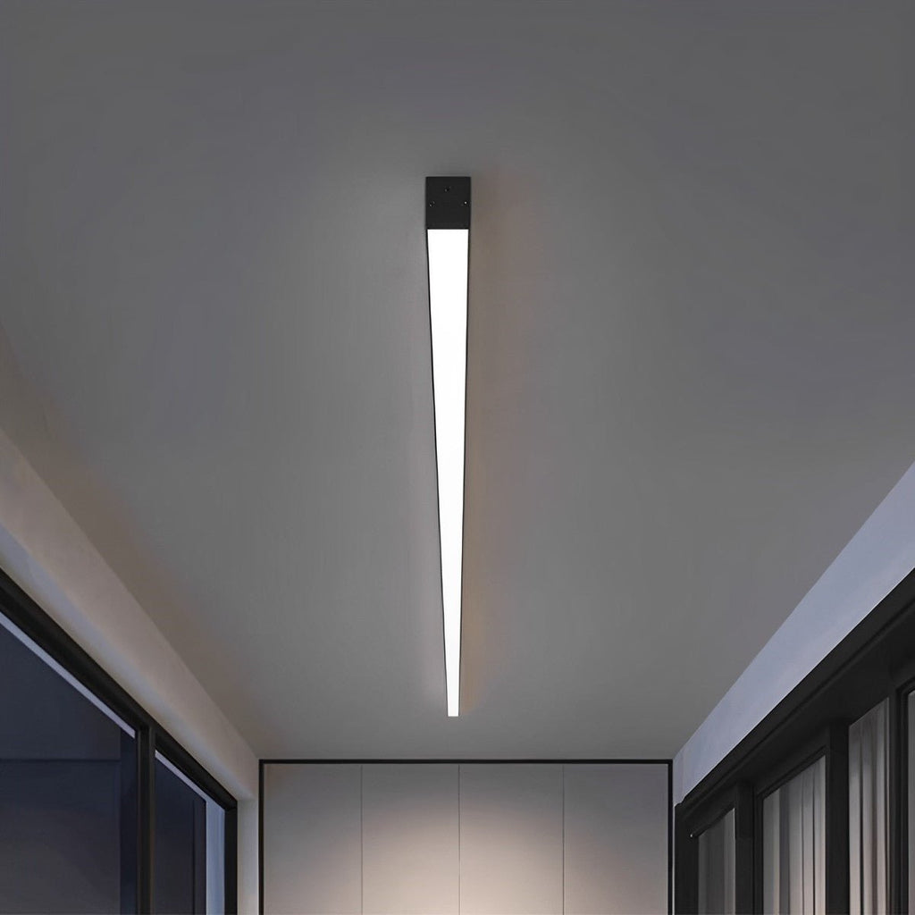 Slim Dimmable LED Linear Ceiling Light – lit above a narrow corridor, perspective view