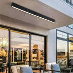 Slim Dimmable LED Linear Ceiling Light – lit under a patio overhang at dusk