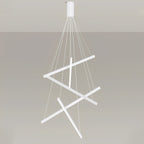 White Linear LED Chandelier – grey background render of the crossed bar frame