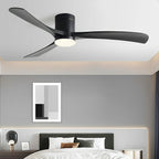 Nordic Six Speed Ceiling Fan with LED Light – black finish with black blades in a bedroom