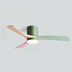 Nordic Six Speed Ceiling Fan with LED Light – pastel finish, green body with pink and beige blades, white background