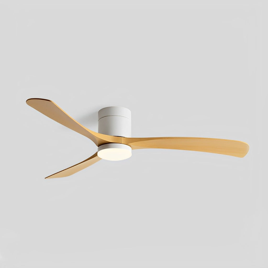 Nordic Six Speed Ceiling Fan with LED Light – white finish with light wood blades, side profile