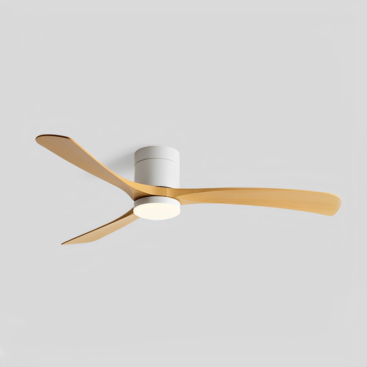 Nordic Six Speed Ceiling Fan with LED Light – white finish with light wood blades, side profile