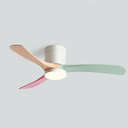 Nordic Six Speed Ceiling Fan with LED Light – pastel finish, white body with pink and green blades, side profile