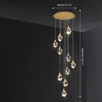 Brass & Crystal Dimmable Pendant Light – dimensions diagram, ten-light spiral, 300 cm drop