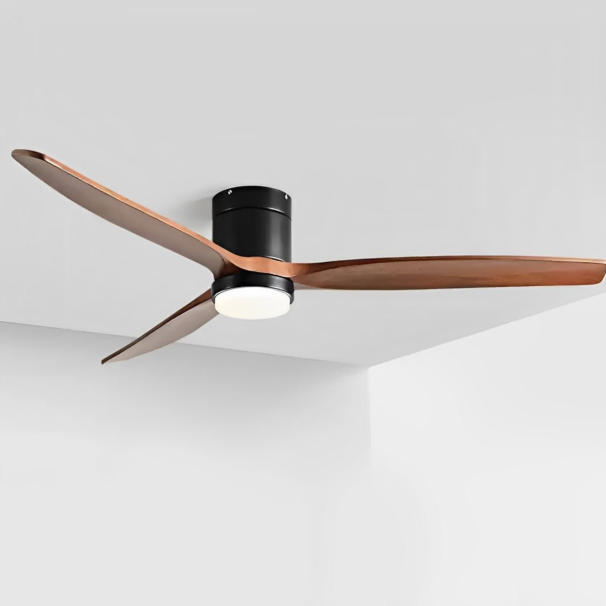 Walnut & Wood Tone Ceiling Fan with Light – single fan with a black motor, dark blades