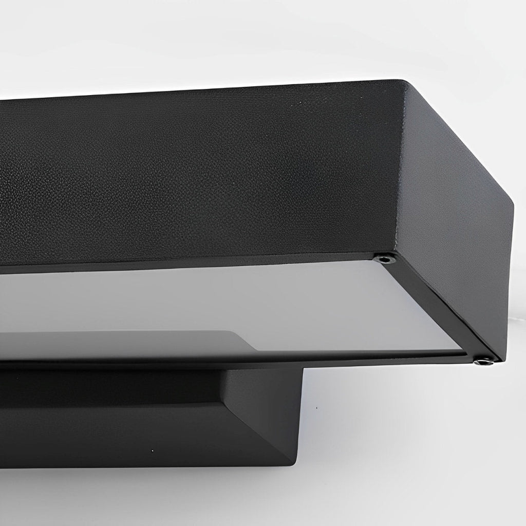 Rectangular Motion Sensor Outdoor Wall Light – close-up angled view of the black casing
