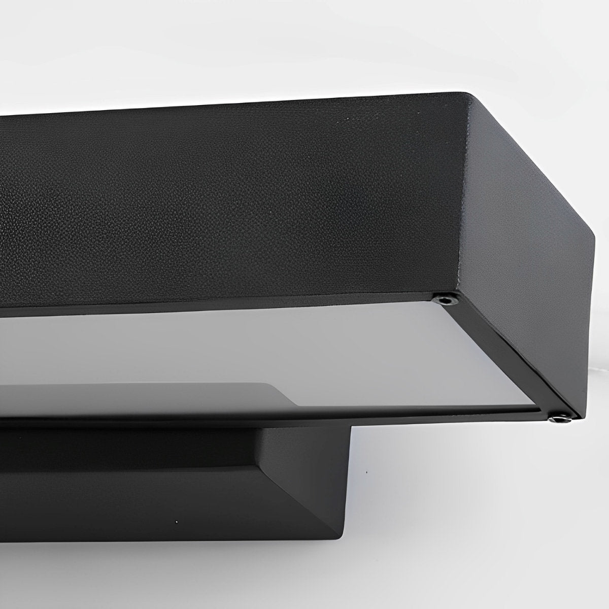 Rectangular Motion Sensor Outdoor Wall Light – close-up angled view of the black casing