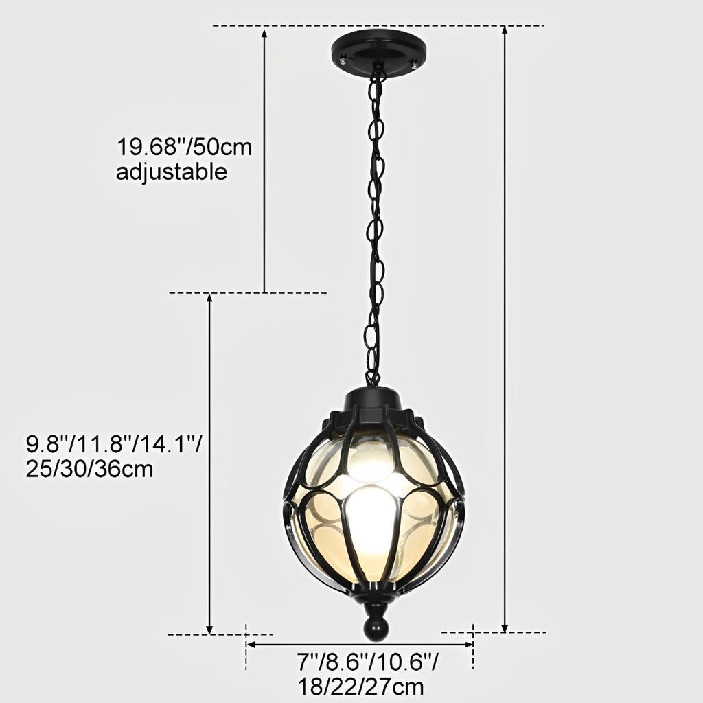 Outdoor Glass Globe Pendant Light – dimensions diagram, 25 to 36 cm