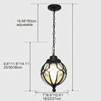 Outdoor Glass Globe Pendant Light – dimensions diagram, 25 to 36 cm