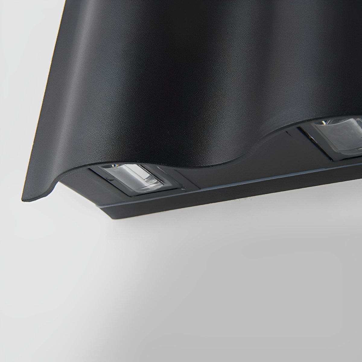 Black Up & Down Outdoor Wall Light – close-up of the top edge and LED lens