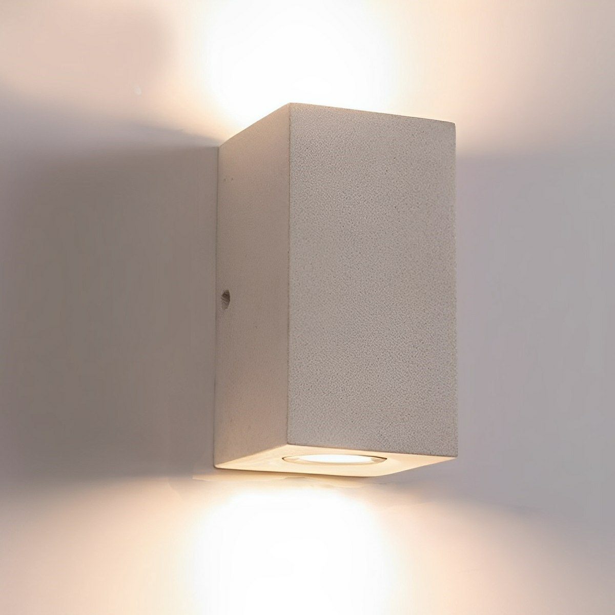 Concrete Outdoor LED Wall Light – white background, up and down beams, cream finish