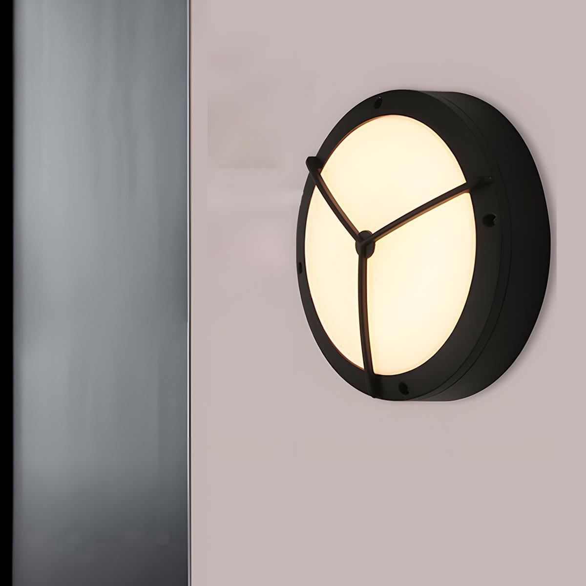 Round Outdoor LED Porch Wall Light – close-up angled view, plain background