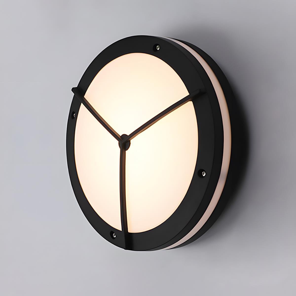 Round Outdoor LED Porch Wall Light – close-up angled view, white background