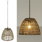Solar Bell Outdoor Pendant Lantern – two views of the woven shade, white background