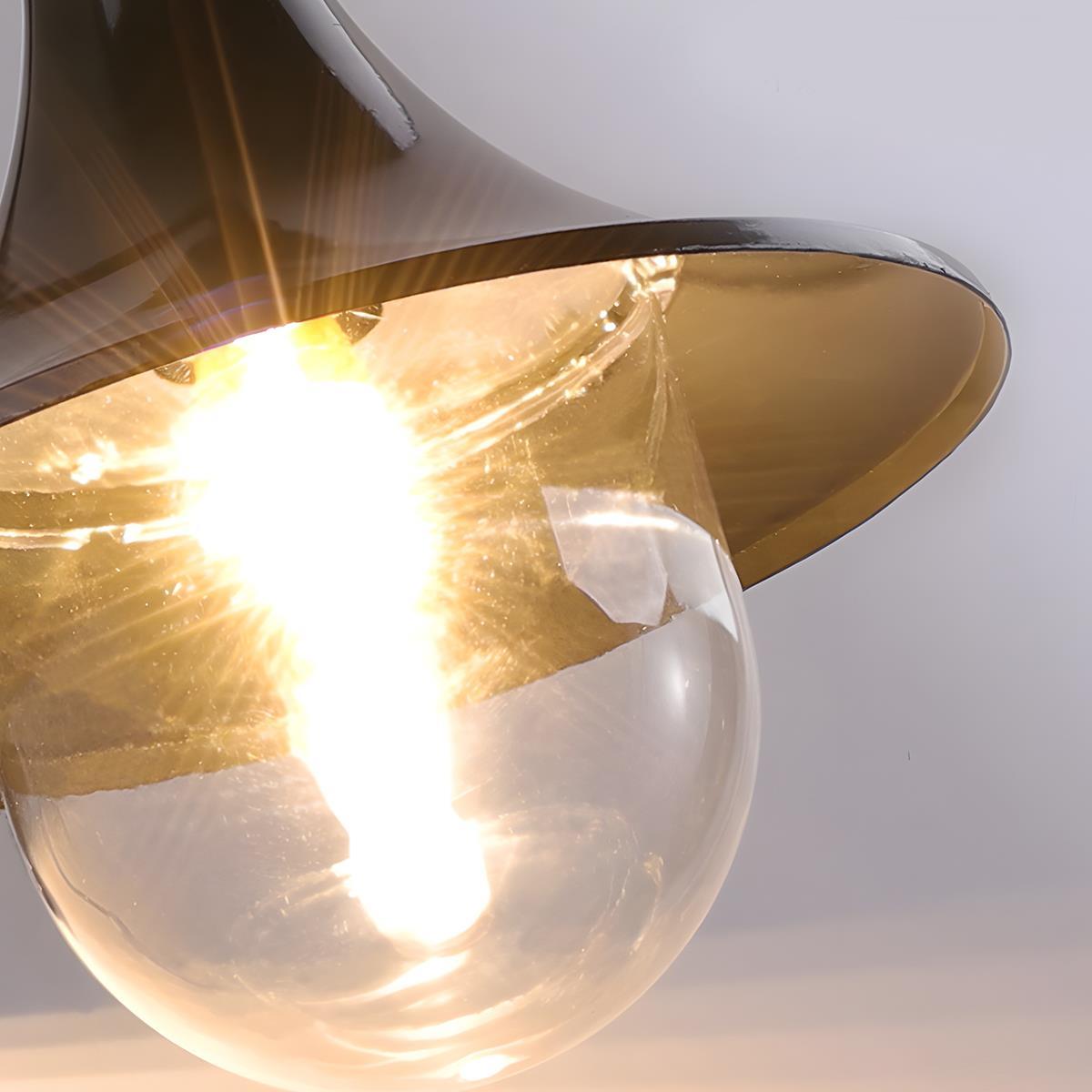 Farmhouse Horn Outdoor Wall Light – close-up of the glass globe and filament bulb