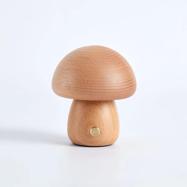 Otto Mushroom Table Lamp – white background, light wood finish, unlit