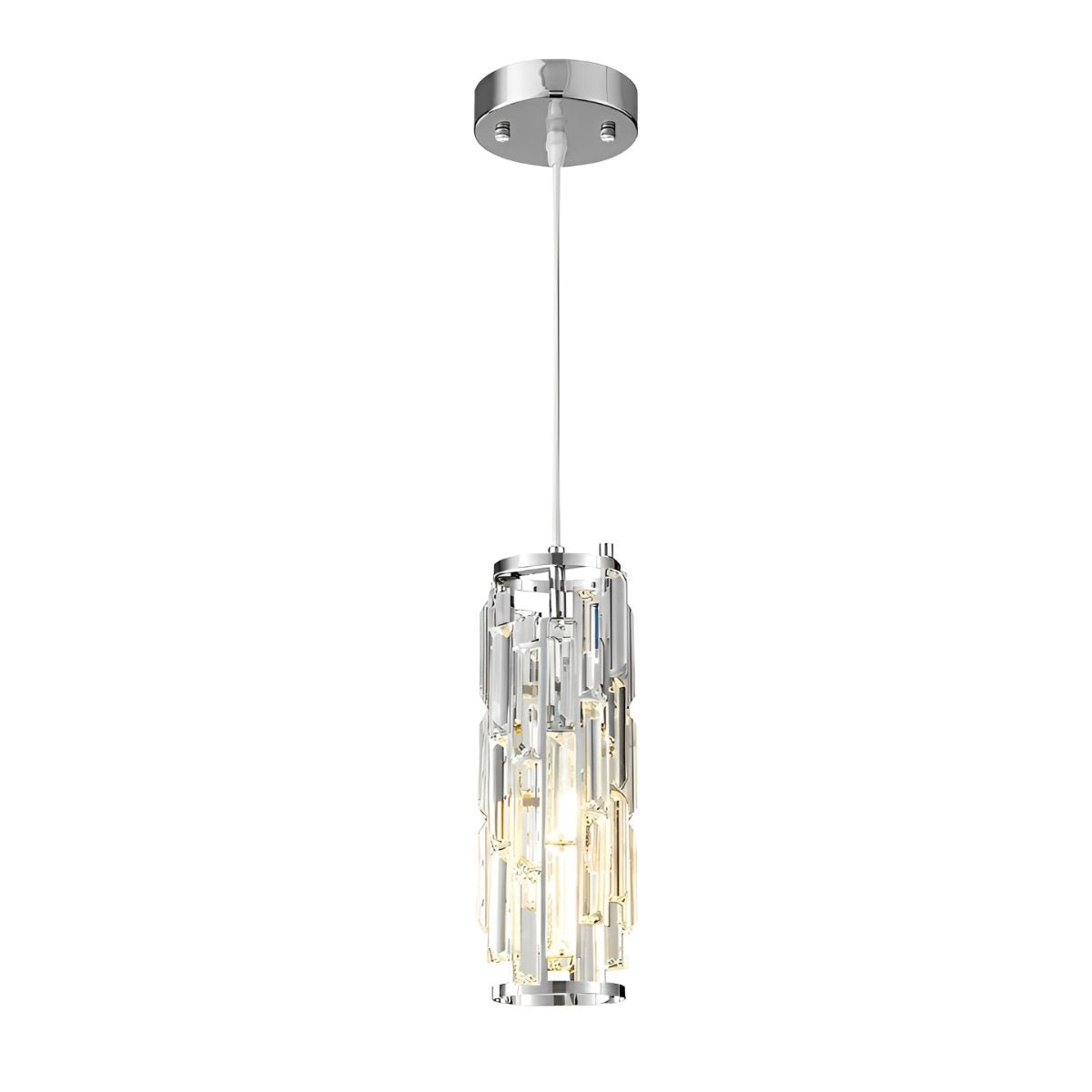 Crystal Glass Pendant Chandelier – single chrome-finish pendant, white background