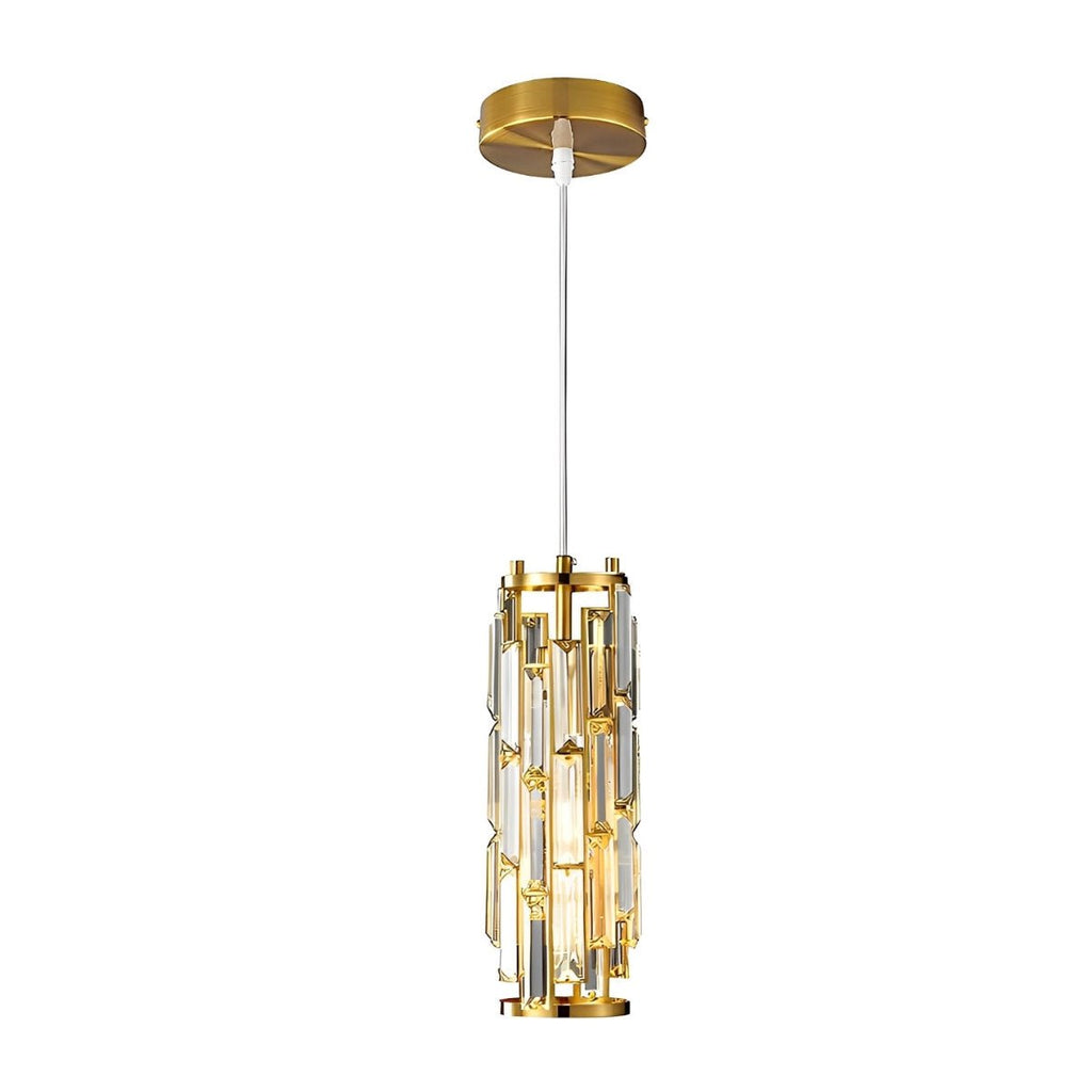 Crystal Glass Pendant Chandelier – single gold-finish pendant, white background