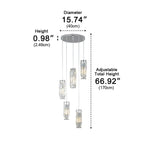Crystal Glass Pendant Chandelier – dimensions diagram, five-light cluster 170 cm tall