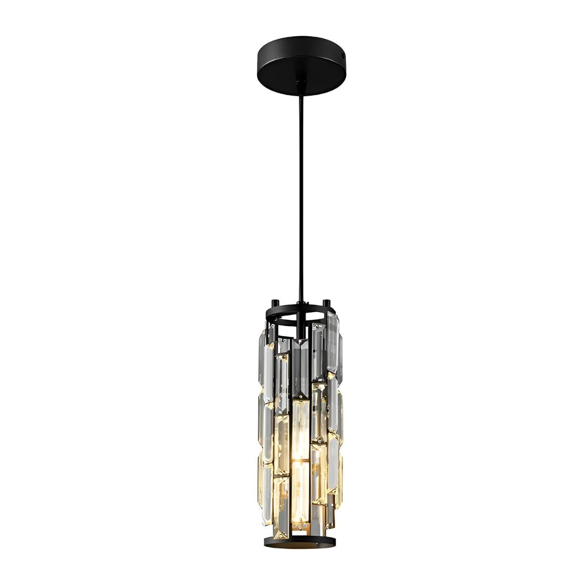 Crystal Glass Pendant Chandelier – single black-finish pendant, white background