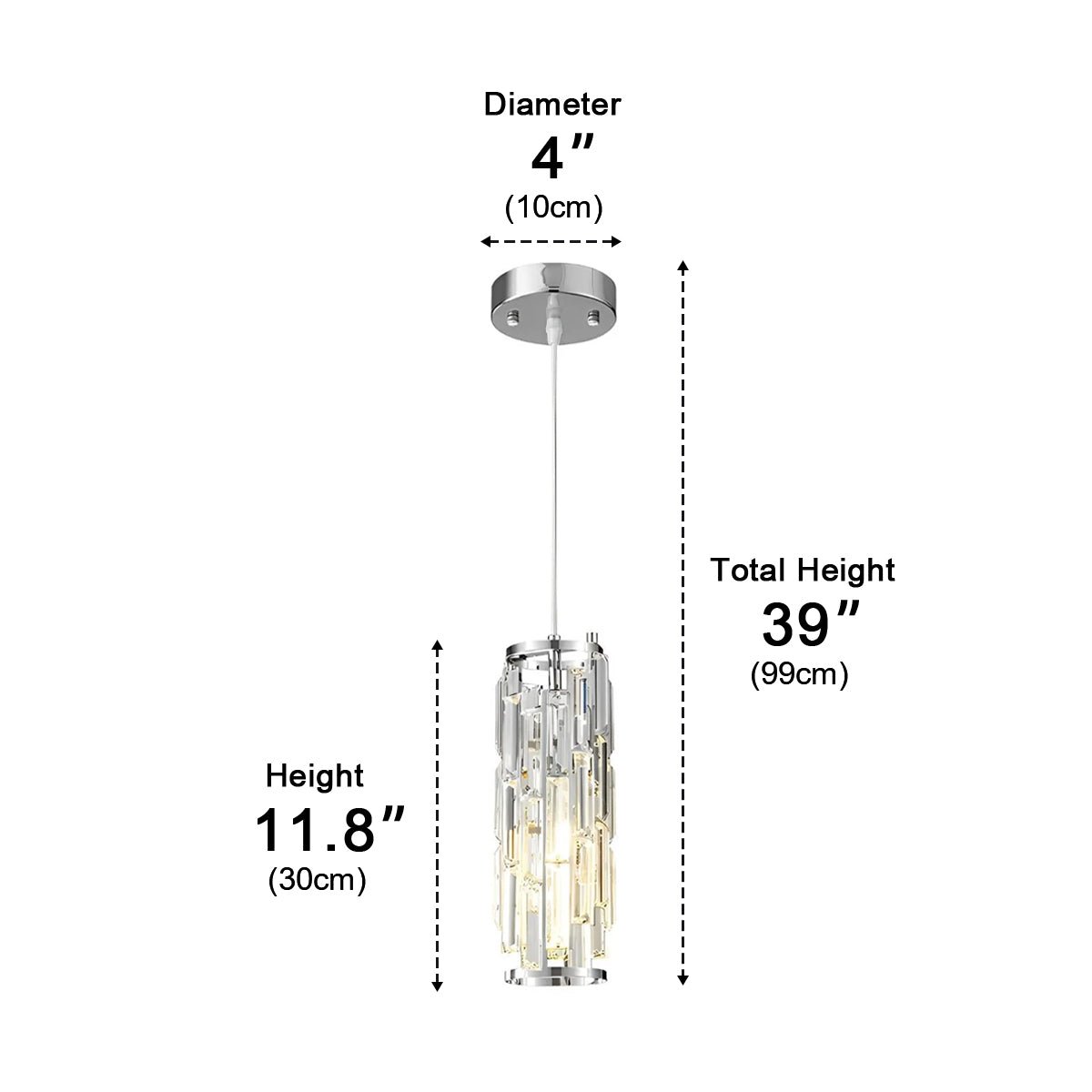 Crystal Glass Pendant Chandelier – dimensions diagram, single pendant 99 cm tall