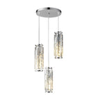 Crystal Glass Pendant Chandelier – three chrome-finish pendants, white background