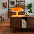 Juno Mushroom Table Lamp – orange finish on a walnut sideboard