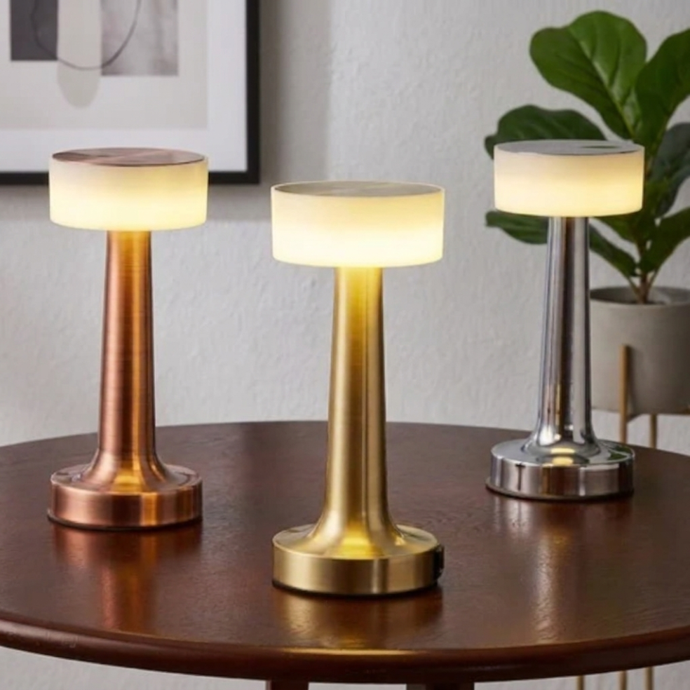 Pia Cordless Table Lamp – three colour finishes side by side