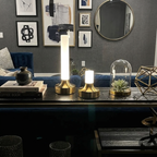 Ebba Table Lamp – two lamps on a console table with art