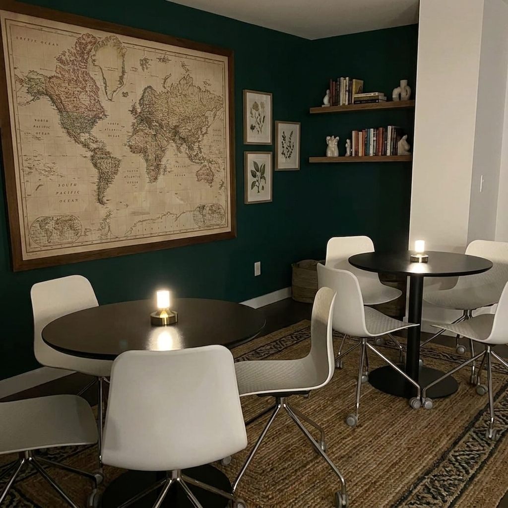 Ebba Table Lamp – on cafe tables in a lounge area