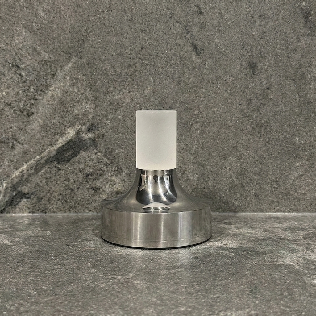 Ebba Table Lamp – close-up on a stone counter, chrome finish