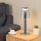 Fen Mushroom Touch Lamp – on a bedside table beside a teacup