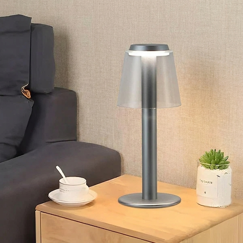 Fen Mushroom Touch Lamp – on a bedside table beside a teacup