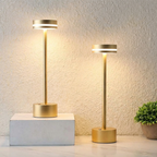 Halden Cordless Table Lamp – two lamps at different heights, gold finish