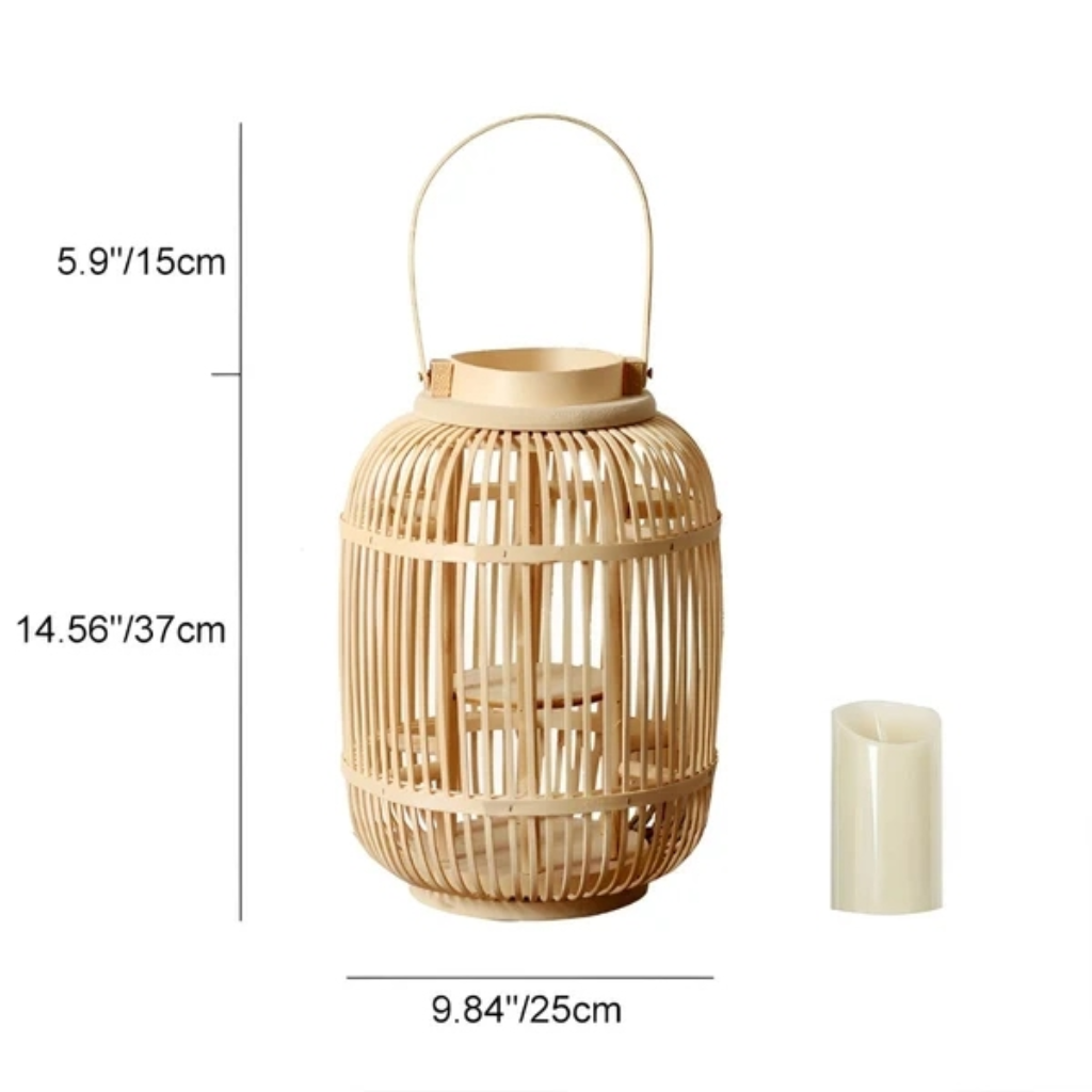 Reed Bamboo Candle Lantern – dimensions diagram, 37 cm high